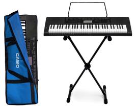 Kit Teclado Musical Casio CTK-3500 5/8 61 Teclas Sensíveis Completo Capa Azul