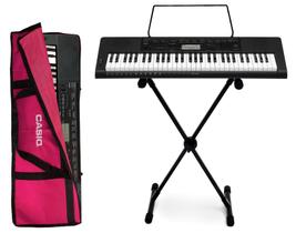 Kit Teclado Musical Casio CTK-3500 5/8 61 Teclas Sensíveis Completo Capa Rosa
