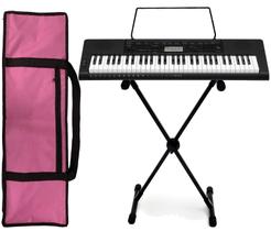 Kit Teclado Musical Casio CTK-3500 5/8 61 Teclas Sensíveis Completo Capa Rosa