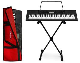 Kit Teclado Musical Casio CTK-3500 5/8 61 Teclas Sensíveis Completo Capa Vermelha