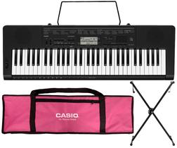 Kit Teclado Musical Casio CTK3500 5/8 61 Teclas Sensíves Com Suporte e Capa Rosa