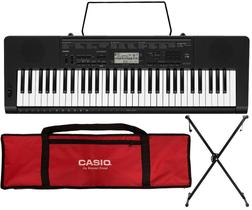 Kit Teclado Musical Casio CTK3500 5/8 61 Teclas Sensíves Com Suporte e Capa Vermelha