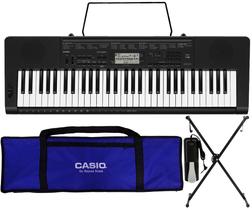 Kit Teclado Musical Casio CTK3500 Com Sensibilidade + Suporte, Capa Azul e Pedal Sustain