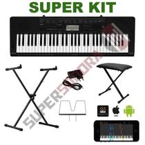 Kit Teclado Musical CASIO CTK3500 MIDI/USB Aplicativo Chordana + Suporte X + Banqueta + Fonte