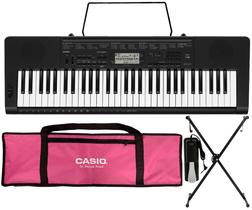 Kit Teclado Musical Casio CTK3500 USB Com Sensibilidade + Suporte, Capa Rosa e Pedal Sustain