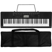 Kit Teclado Musical Casio CTK3500 USb Midi Controlador 5/8 61 Teclas com Capa Preta