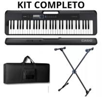 KiT Teclado Musical Casio Cts300 61 Teclas Preto Capa Suporte X