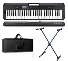 KiT Teclado Musical Casio Cts300 61 Teclas Preto Capa Suporte X