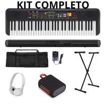 Kit teclado musical f52 yamaha com fonte suporte capa fone e caixinha