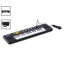 Kit Teclado Musical + Microfone Karaokê 37 Teclas Preto Infantil Instrumento musical Para Crianças