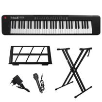 Kit Teclado Musical Portátil 61 Teclas Rhythmic 50 Preto com Suporte em X