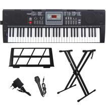 Kit Teclado Musical Portátil 61 Teclas Rhythmic 80 Bluetooth com Suporte em X Kit Teclado Musical Portátil 61 Teclas Rhythmic 80 Bluetooth com Suporte em X