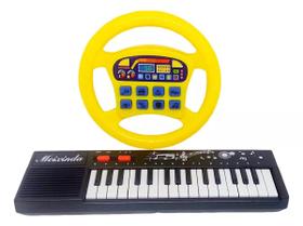 Kit Teclado Piano Infantil Musical 32 Teclas+ Volante Sonoro JR Amarelo