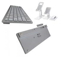 Kit Teclado Portátil Bluetooth Sem Fio Ultra Fino + Suporte de Celular Universal Mesa Apoio Kit Teclado Portátil Bluetooth Sem Fio Ultra Fino + Suporte de Celular Universal Mesa Apoio