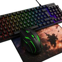 Kit Teclado Preto Gamer Semi Mecânico Led Rgb Silencioso Macio 4000DPI Conexão USB Mouse Com fio Colorido Com MousePad