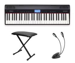 Kit Teclado Roland Go Piano Go61p com Banqueta e Luminária