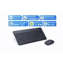 Kit Teclado Sem Fio Bluetooth + Mouse Compacto Slim Silencioso Recarregável Compatível com Android iOS Windows