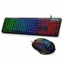 Kit Teclado Semi Mecânico e Mouse Led 2400 DPI 6 Botões Gamer 2.4Ghz