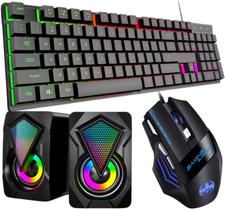 Kit Teclado Semi-mecânico +mouse Gamer 3200 Dpi+ Caixa D Som