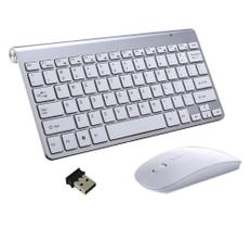 Kit Teclado Slim Com Mouse Sem Fio 2.4g Ultra Fino Para Pc Notebook Prata