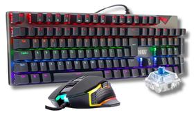 Kit Teclado Switch Mecânico Antighosting Completo E Mouse Ergonomico 6 Botões 4800 DPI Gamer Led Rgb Rainbow