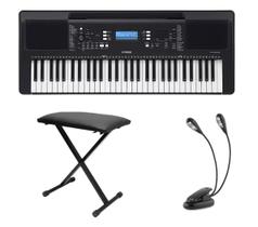 Kit Teclado Yamaha Arranjador PSR E373 Banqueta e Luminária