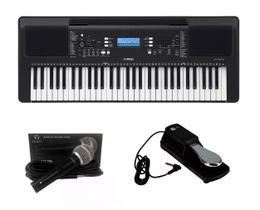 Kit Teclado Yamaha Arranjador PSR E373 com Microfone e Pedal