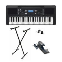 Kit Teclado Yamaha PSR-E373 Preto 61 Teclas + Pedal Stand