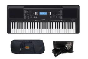 Kit Teclado Yamaha PSR E373 Preto Com Capa e Microfone