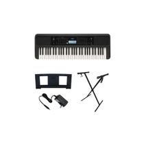 Kit Teclado Yamaha PSR E383 Arranjador 5/8 + Fonte + Suporte X