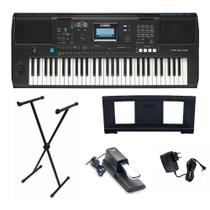 Kit Teclado Yamaha PSR-E473 Preto 61 Teclas + Pedal Stand