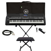 Kit Teclado Yamaha Psr-Sx600 Capa Estante Cabo Banco E Pedal