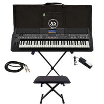 Kit teclado yamaha psr-sx600 capa estante cabo banco e pedal