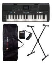 Kit Teclado Yamaha PSRE-483 + Suporte em X + Capa + Pedal Sustain