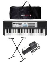 Kit Teclado Yamaha YPT-380 Portátil Preto + Capa + Suporte + Pedal Sustein
