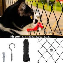 Kit tela de proteção janelas gato criança 1,30 x 1,60 preta
