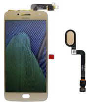 Kit Tela Display Lcd Touch Screen Sem Aro Moto G5 Plus Xt1683 Dourado + Botão Flex Home Motorola Moto G5 Plus Dourado