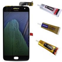 Kit Tela Display Lcd Touch Screen Sem Aro Moto G5 Plus Xt1683 Preto + Cola Adesiva Multiuso Zhan Lida B7000 100ml