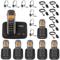 Kit Telefone Fixo Sem Fio Com Bina 2 Linhas 6 Ramal Headset