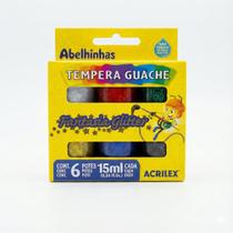 Kit Tempera Guache 06 Cores Fantadia Glitter 15ml Acrilex - 02001