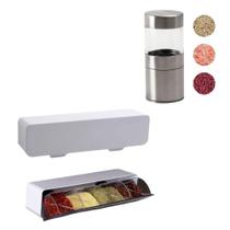 Kit Tempero Porta Condimentos e Moedor de Sal e Pimenta