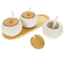 Kit Temperos Cerâmica Tampa Bambu 7Pçs