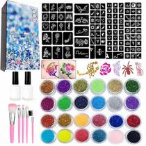 Kit temporário de tatuagens com glitter com 24 crianças com glitter corporal e estênceis