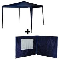 Kit Tenda de Encaixe Base e Topo 3m X 3m Poliester Oxford Azul com 2 Paredes Mor