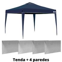 Kit Tenda Dobravel Azul 3x3 M Base e Topo + 4 Paredes Brancas Sem Janelas
