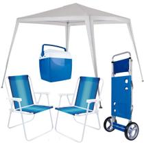 Kit Tenda Gazebo 3 M X 2,40 M Rafia + Carrinho C/ Avanco + 2 Cadeiras + Cooler 26 L Mor