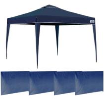 Kit Tenda Gazebo 3x3 M + 4 Paredes Azul Sem Janela