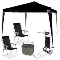 Kit Tenda Gazebo Articulada 3x3 M + Carrinho de Praia C/ Avanco + Cooler 36l + 2 Caderias de Praia Aluminio