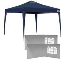 Kit Tenda Gazebo Azul Base e Topo 3x3 M + 4 Paredes na Cor Branca Mor