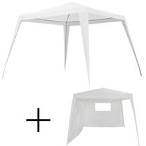 Kit Tenda Gazebo Branco 3x3m Base 2,4x2,4m Topo + 2 Paredes